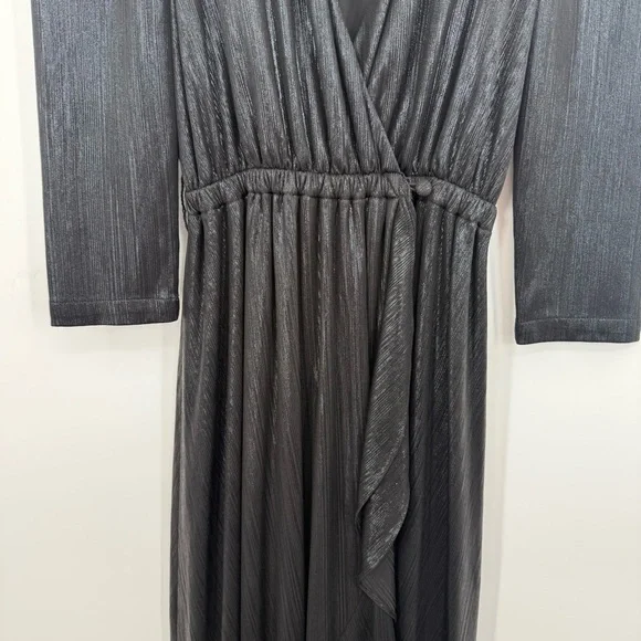 NWT Retrofete Flora Black Maxi Evening Dress Long Sleeve High Slit V-Neck XS - Picture 10 of 16